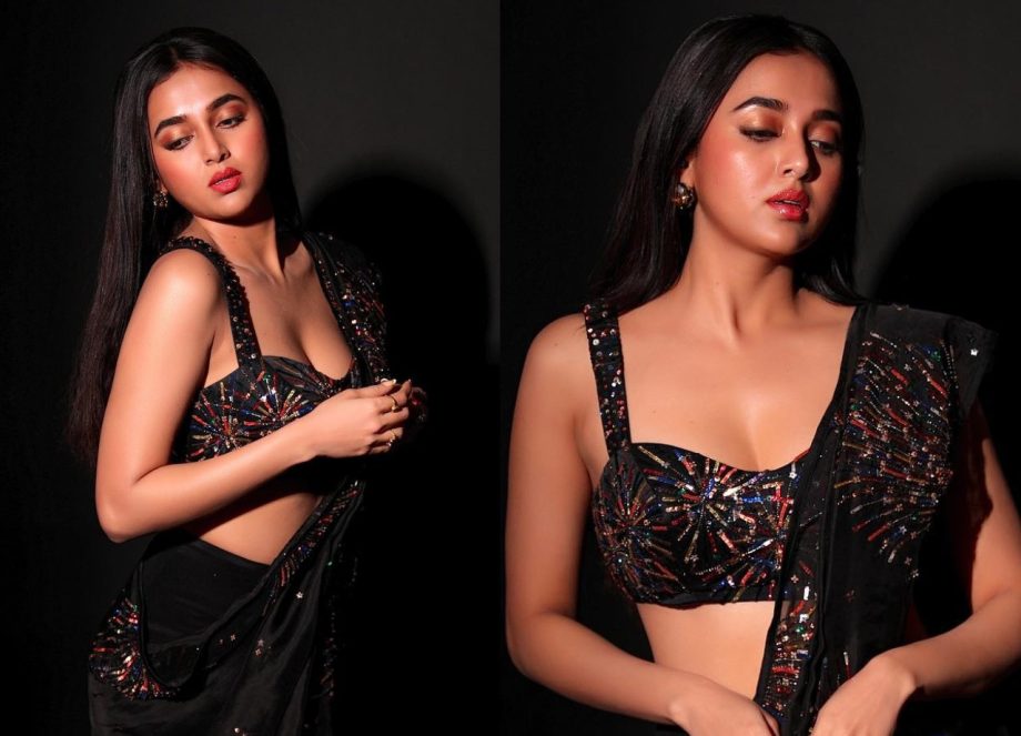 Glam Up Your Black Saree In Tejasswi Prakash Inspired Bold Blouse Designs 912869