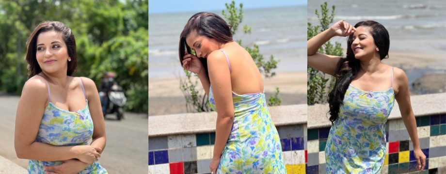 Monalisa's Beachside Glamour: Actress Sizzles in Multi-Color Backless Frock 913906