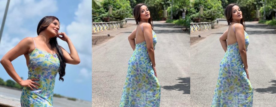 Monalisa's Beachside Glamour: Actress Sizzles in Multi-Color Backless Frock 913907