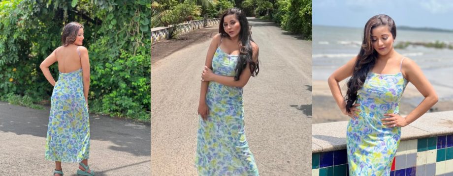 Monalisa's Beachside Glamour: Actress Sizzles in Multi-Color Backless Frock 913905