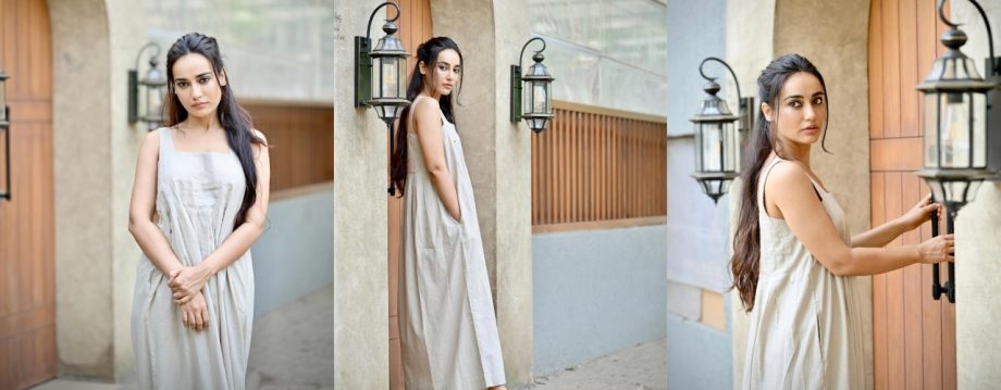 Naagin Fame Surbhi Jyoti's Neutral Shade Maxi Dress With Half-secured Bun Is Perfect For Lunch Date 915107