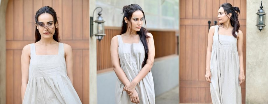 Naagin Fame Surbhi Jyoti's Neutral Shade Maxi Dress With Half-secured Bun Is Perfect For Lunch Date 915108