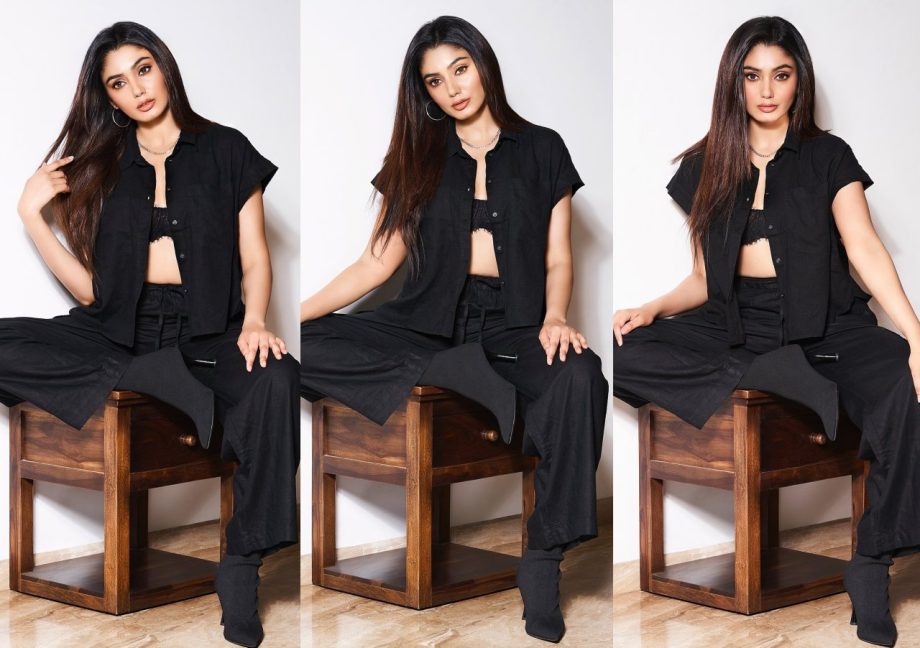 [Photos] Bigg Boss OTT 3 Winner Sana Makbul Flaunts Fiery Look In Black Unbuttoned Shirt And Palazzo 912332
