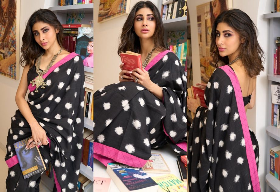 [Photos] Mouni Roy Stuns In A Black Printed Saree Paired With A Traditional Silver Necklace, Impresses Arjun Bijlani 910509