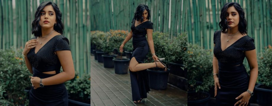 Sumbul Touqeer's Sensual Look in Black Thigh-high Slit Gown 913394