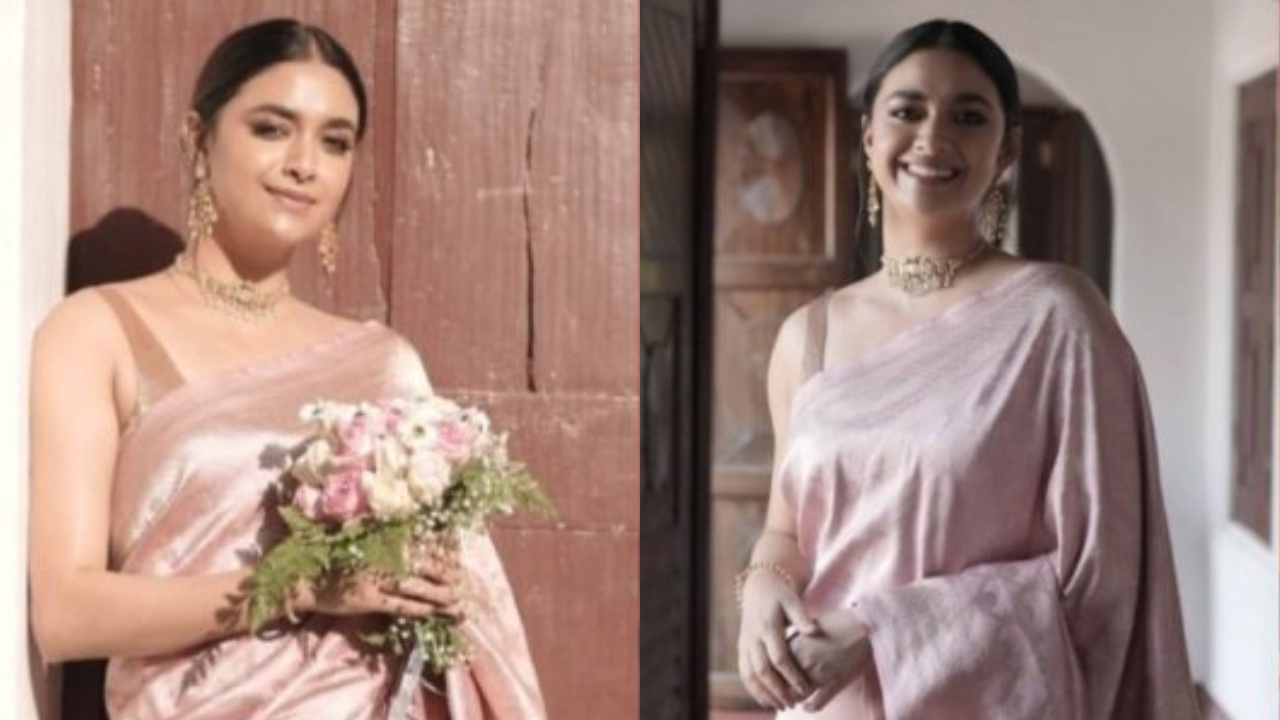 [Photos] Keerthy Suresh Stuns As Bridesmaid In Pastel Silk Saree With Designer Blouse Design 919960