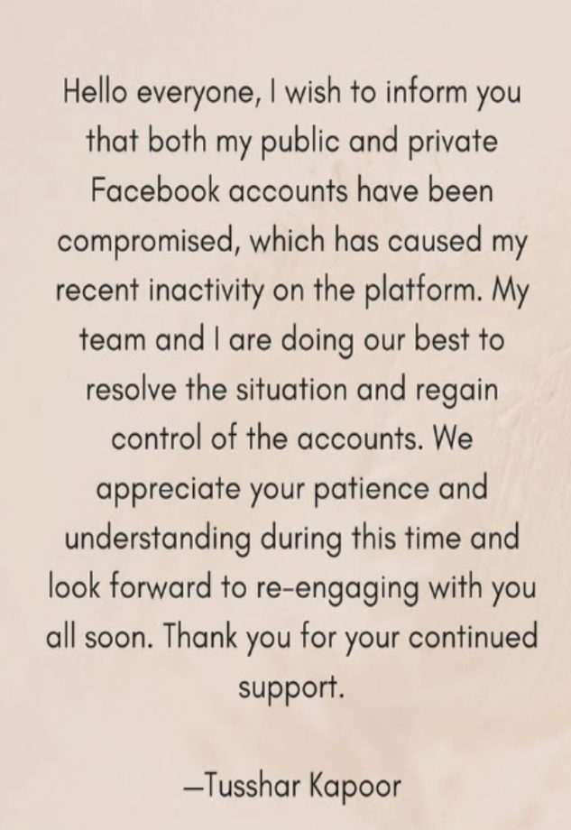 Tusshar Kapoor's public & private accounts hacked; issues statement 920114