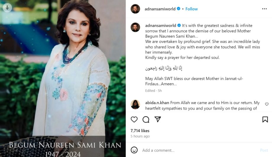 Adnan Sami's mother passed away; pens a heartfelt note 920895