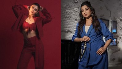 Coat Clash: Shreya Ghoshal’s Cool Blue Meets Dhvani Bhanushali’s Fiery Red on the Fashion Front