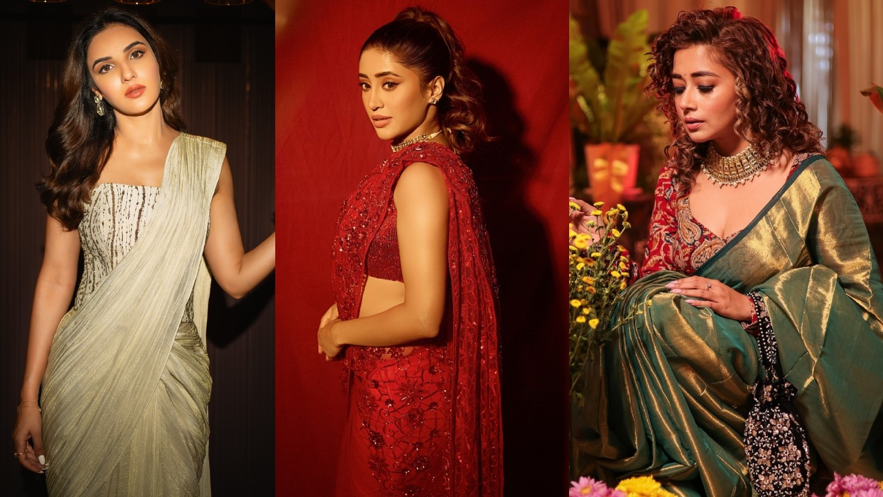 Diwali Glam: Jasmine Bhasin, Shivangi Joshi, and Tina Dutta Dazzle in Stunning Sarees