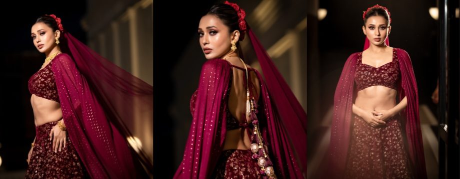 Mimi Chakraborty Stuns in Maroon Lehenga, Exuding Bridal Elegance 920200