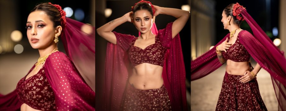 Mimi Chakraborty Stuns in Maroon Lehenga, Exuding Bridal Elegance 920199
