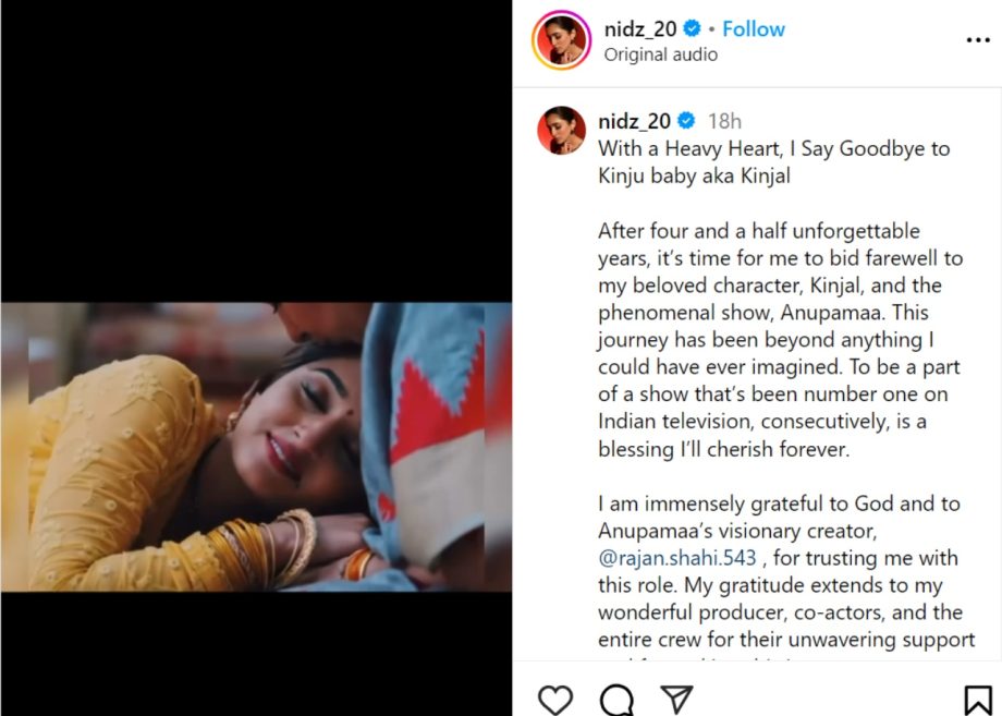Nidhi Shah's Emotional Post As She Quits Anupamaa Is Emotional To The Core; Read Here 921311