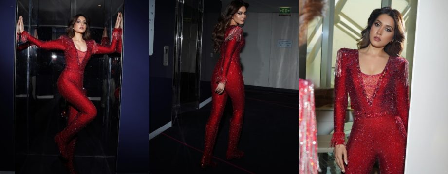 Raashii Khanna Sizzles in Red Glittery Jumpsuit 920675