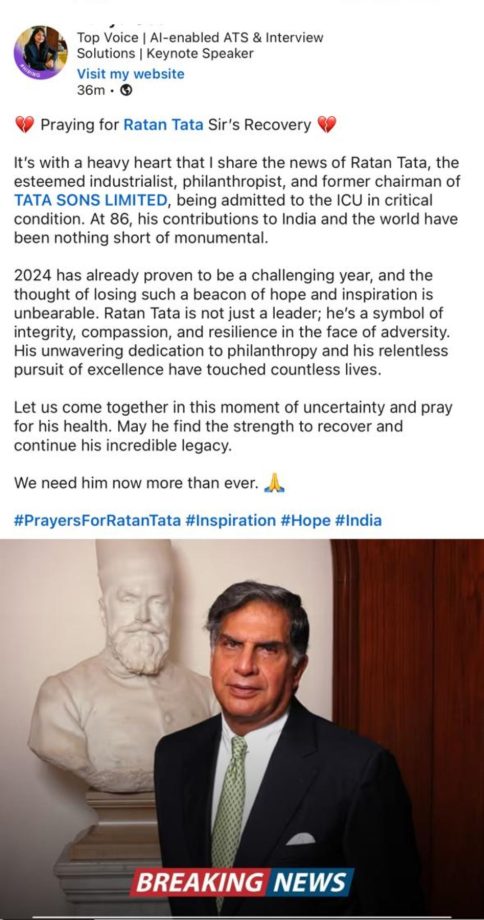 Ratan Tata rubbishes rumors of ill-health; assures he is is 'good spirits' 920948