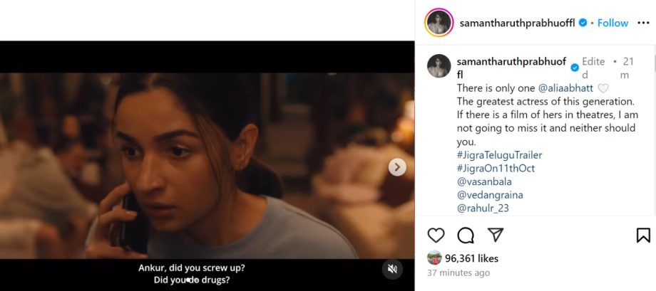 Samantha Ruth Prabhu calls Alia Bhatt the 'greatest actor of this generation' 921170