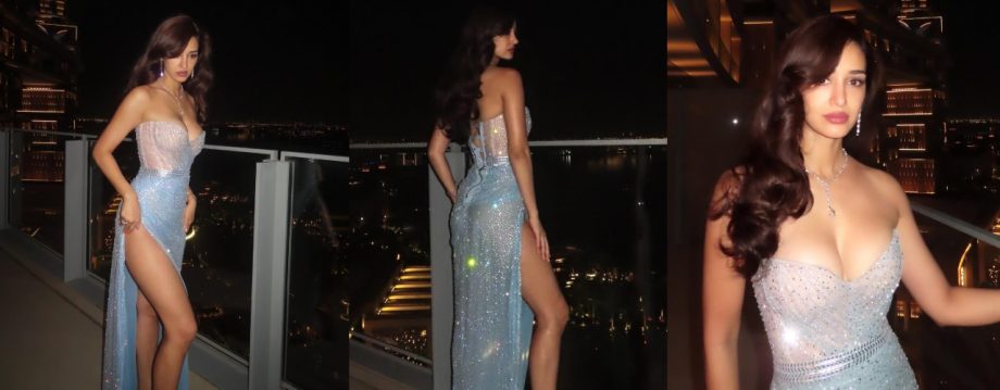 Disha Patani Shines in a Sparkling Sky Blue and Pink Off-Shoulder Dress 927817