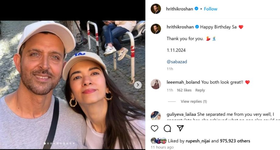 Hrithik Roshan is head-over-heels in love with Saba Azad wishing her on birthday, 'Happy Birthday Sa' 924270