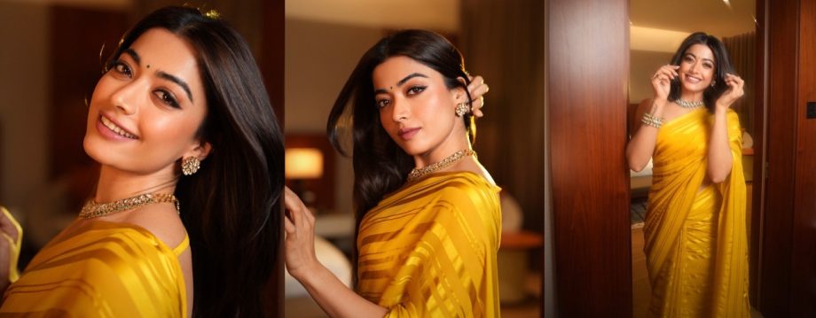 Rashmika Mandanna dazzles in a yellow sari; shares insights on 'Pushpa 2' event in Kochi 927503