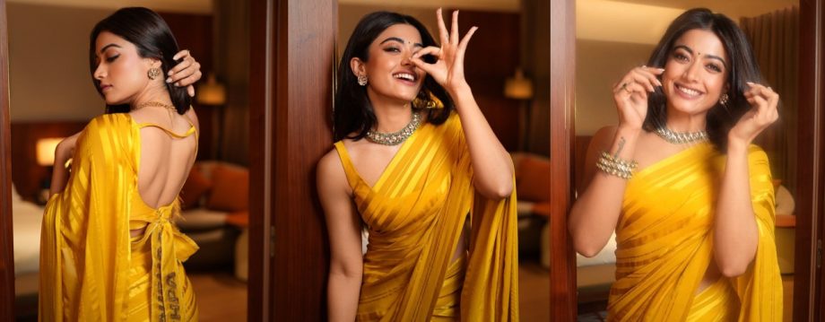 Rashmika Mandanna dazzles in a yellow sari; shares insights on 'Pushpa 2' event in Kochi 927502