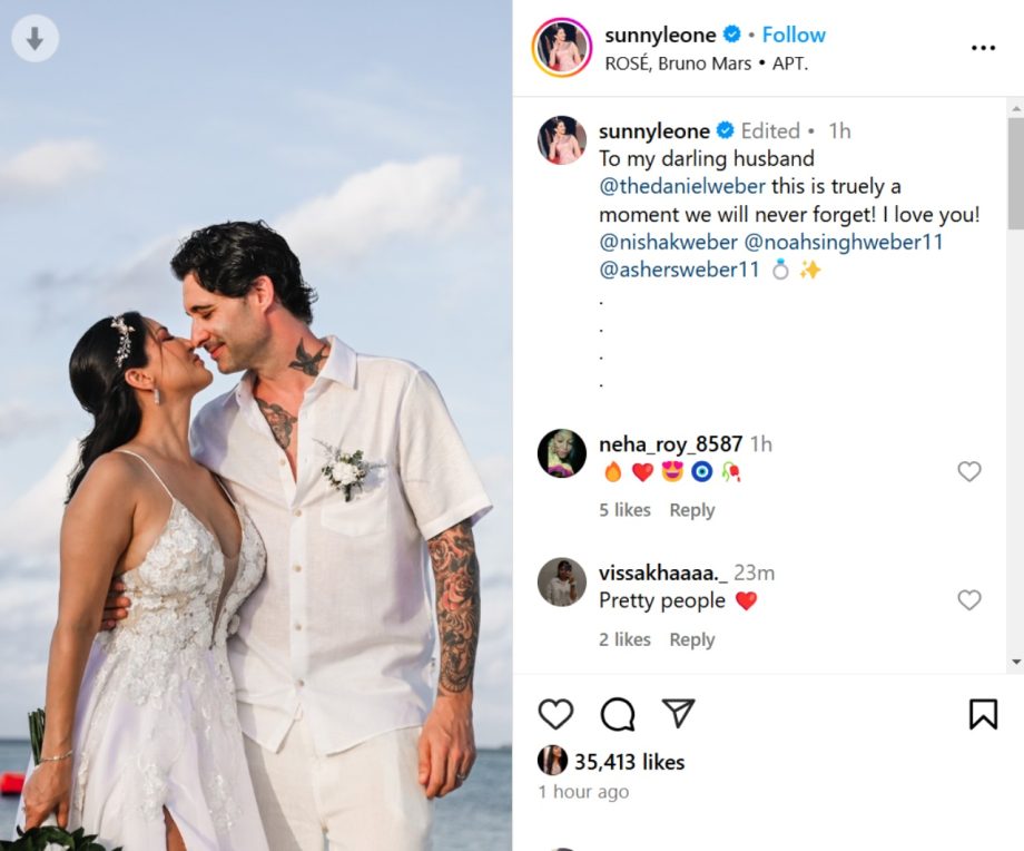 Sunny Leone Shares 'Memorable Moments' As She Renews Wedding Vows With Daniel Weber 924706