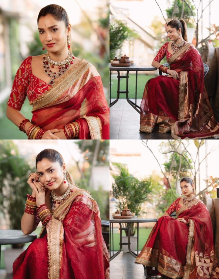 Bride-to-be Must-see Ankita Lokhande's Red Saree Glam With Heavy Jewellery 928540