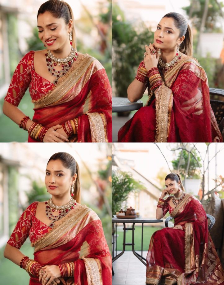 Bride-to-be Must-see Ankita Lokhande's Red Saree Glam With Heavy Jewellery 928539