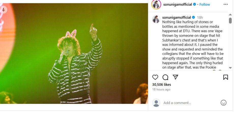 Sonu Nigam clarifies about 'stones thrown' at concert 942068