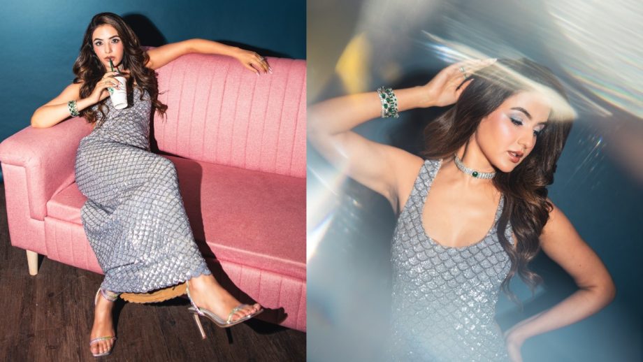 Jasmine Bhasin Stuns in a Shimmering Silver Bodycon Gown 944129