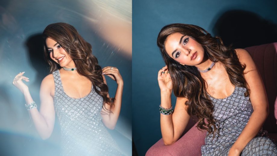 Jasmine Bhasin Stuns in a Shimmering Silver Bodycon Gown 944127