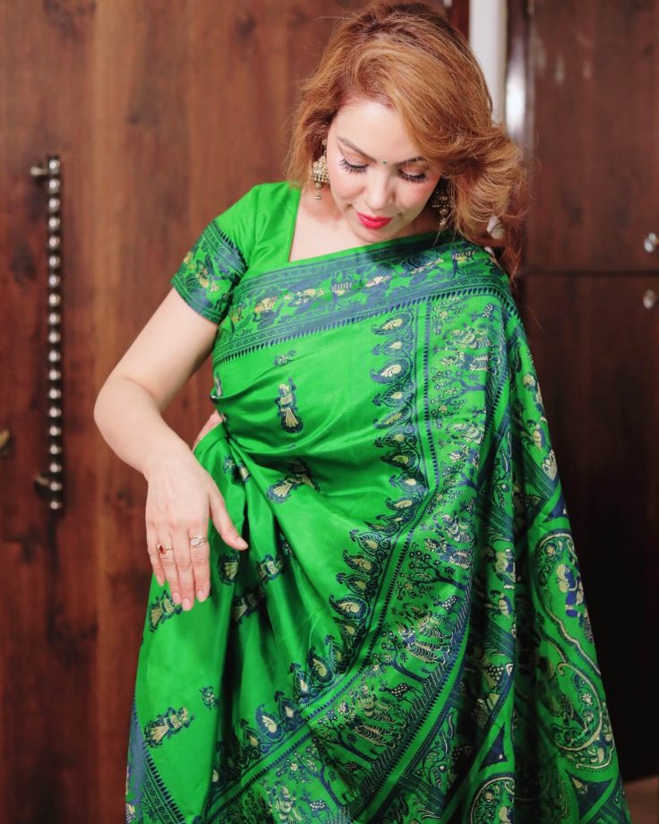 Munmun Dutta’s Green Baluchari Saree Look For Poila Boishakh Wins Hearts 944467