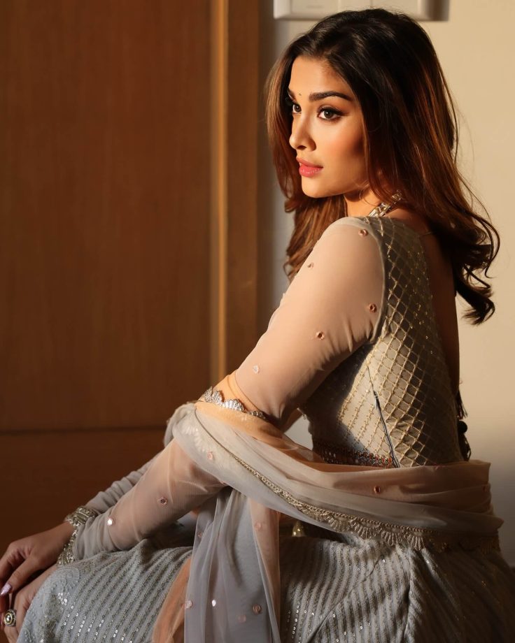 Saiee Manjrekar Stuns in a Timeless White Anarkali Ensemble 946003