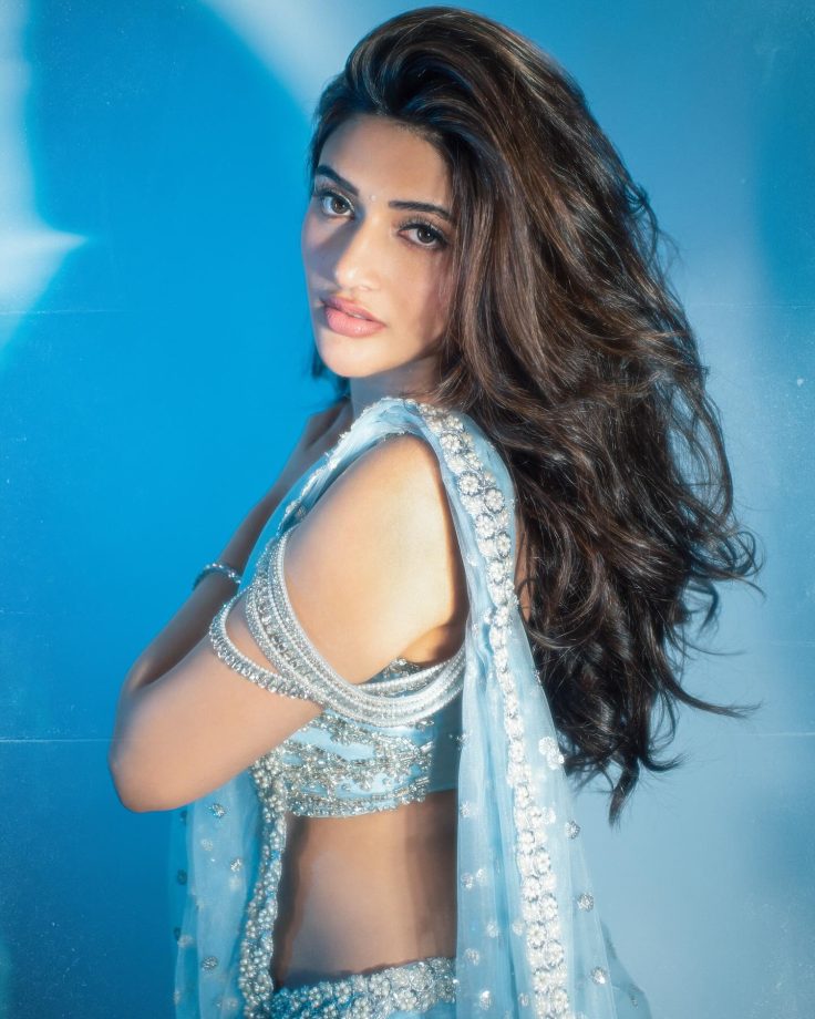 Sreeleela Looks Ethereal in a Shimmery Sky Blue Saree 944159