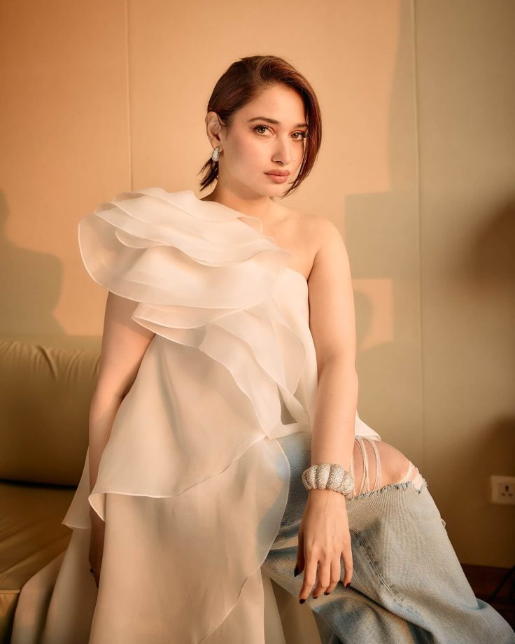 Tamannaah Bhatia Keeps It Chic in a One-Shoulder Top and Baggy Jeans 944211