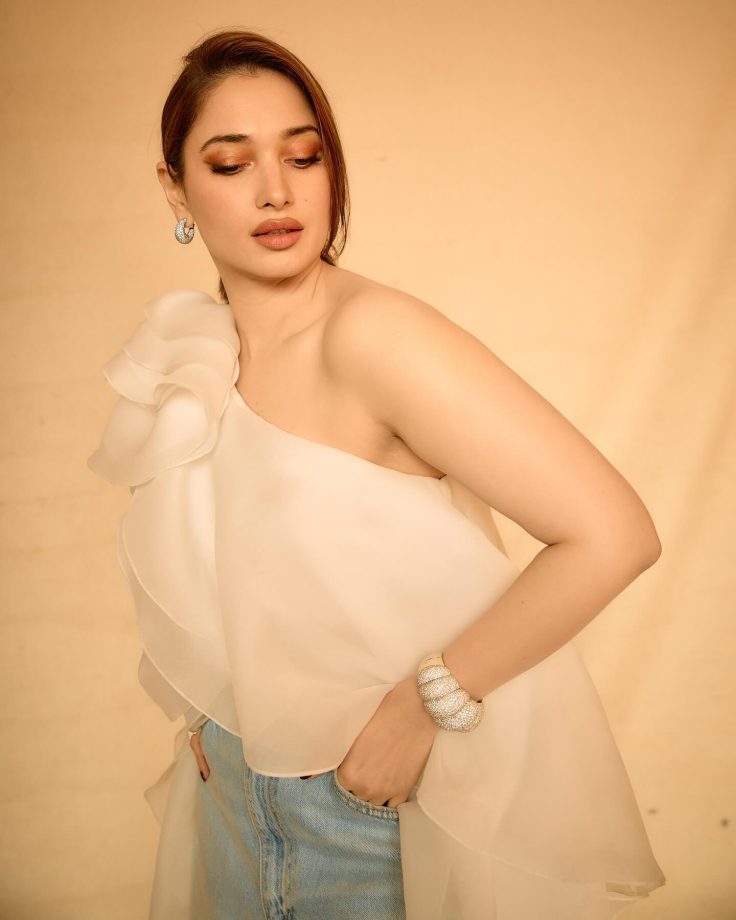 Tamannaah Bhatia Keeps It Chic in a One-Shoulder Top and Baggy Jeans 944213