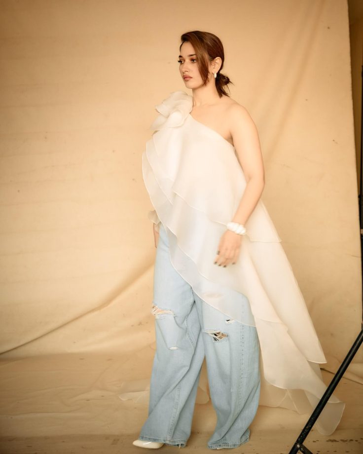 Tamannaah Bhatia Keeps It Chic in a One-Shoulder Top and Baggy Jeans 944217
