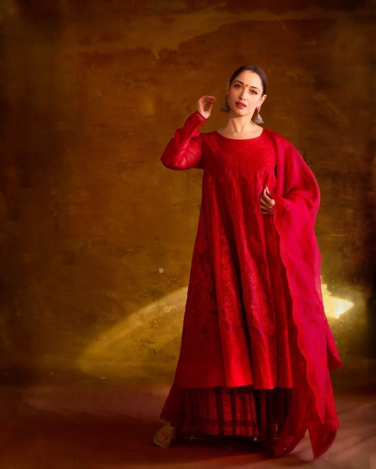 Tamannaah Bhatia Radiates Bridal Elegance In Red Anarkali Worth Rupees 159,500: See Pics 943790