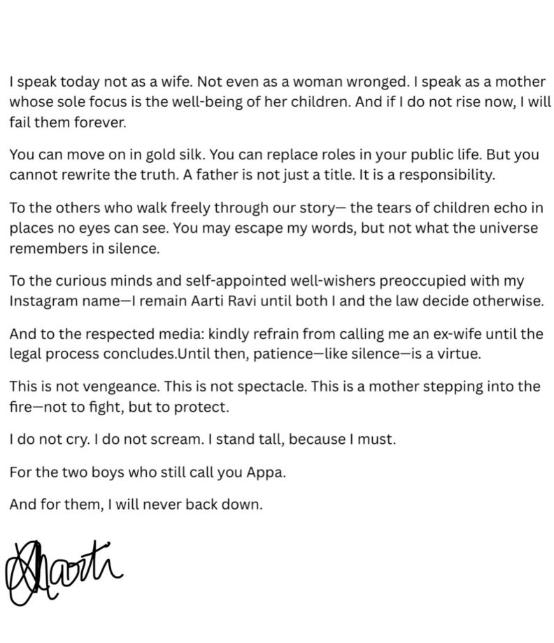 Aarti Ravi Broke Her Silence, Saying, ‘Kindly refrain from calling me an ex-wife’ 947541