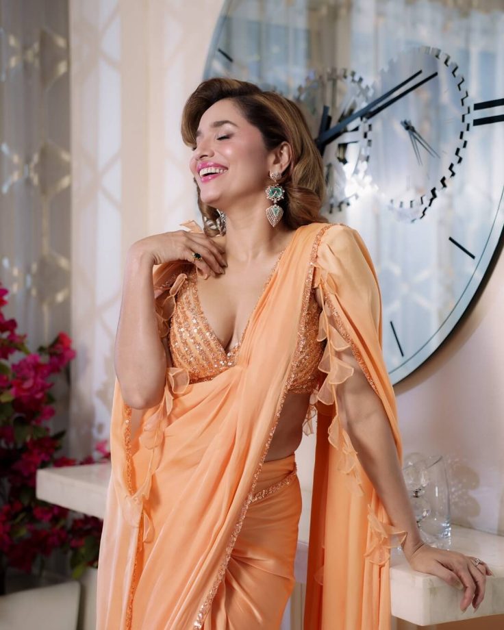 Ankita Lokhande Looks Ethereal in Dreamy Orange Ruffled Saree Look 947030
