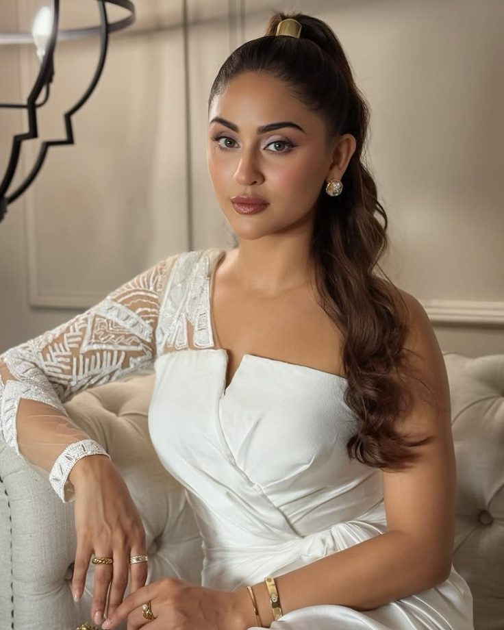 Krystle D’Souza’s Sleek & Stunning White Satin Elegance 949169