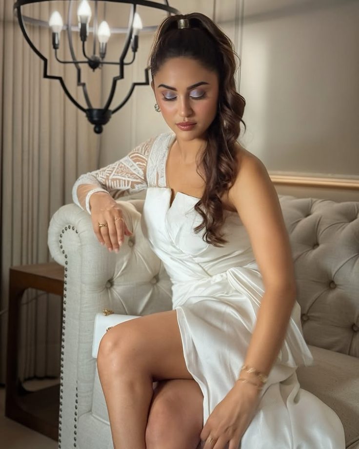 Krystle D’Souza’s Sleek & Stunning White Satin Elegance 949170