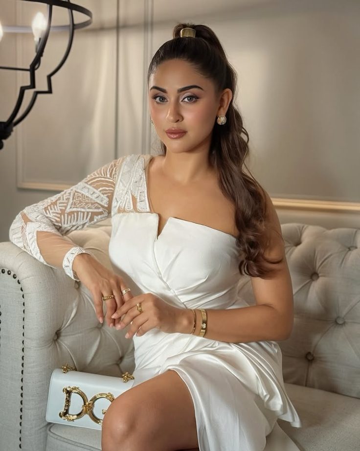 Krystle D’Souza’s Sleek & Stunning White Satin Elegance 949171