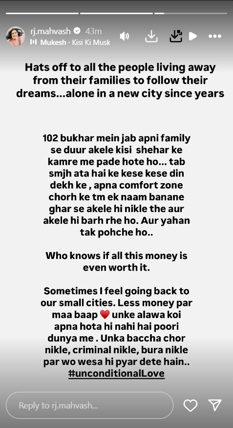 RJ Mahvash Misses Family; Shares An Emotional Post 947737