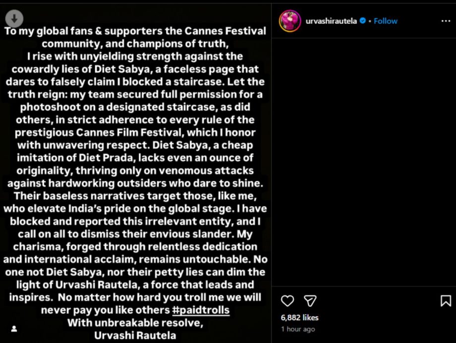 Urvashi Rautela Slams Diet Sabya For Claiming That She Blocked The Staircase In Cannes 949465