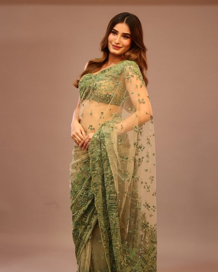 Enchanted in Emerald Rasha thadani's Ethereal Saree Style 951965