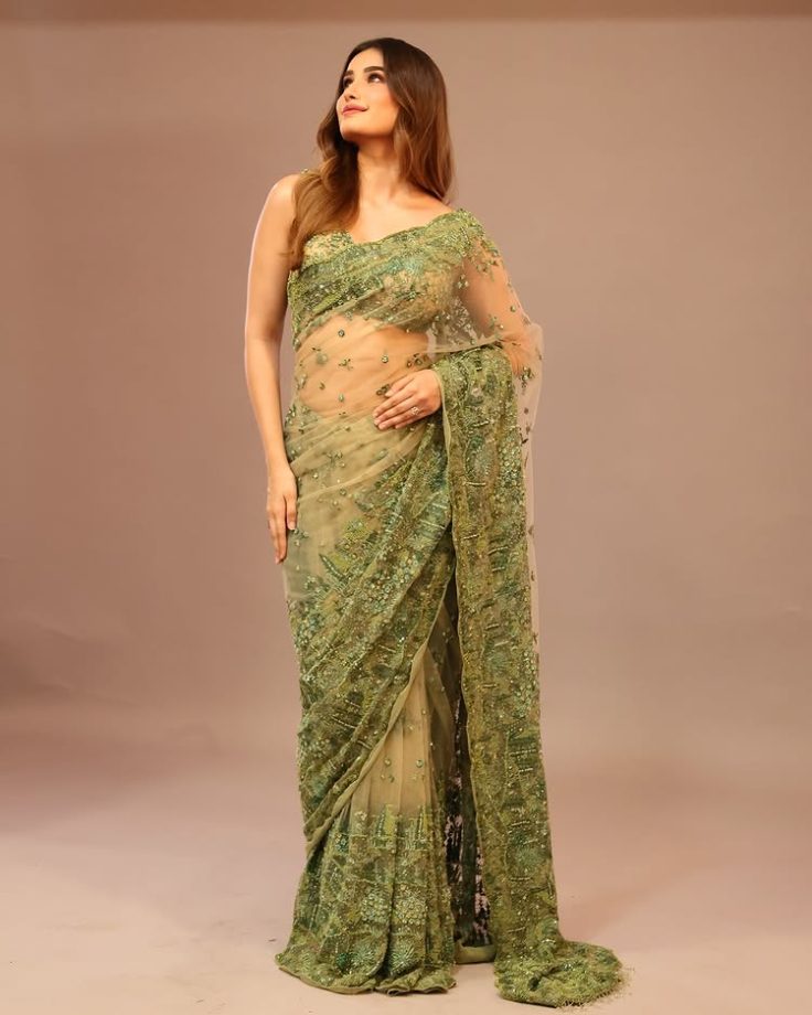 Enchanted in Emerald Rasha thadani's Ethereal Saree Style 951967