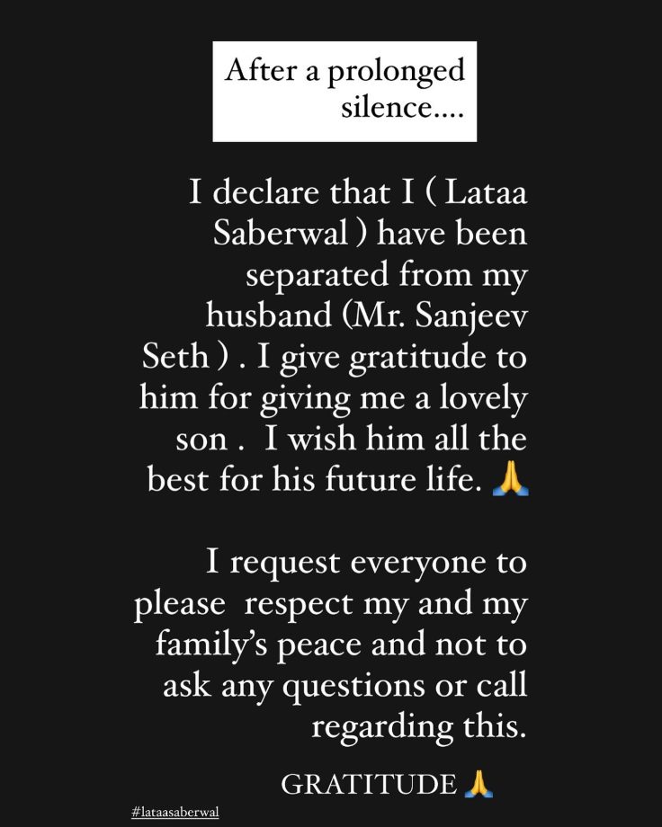 Lataa Saberwal Announces Separation From Husband Sanjeev Seth After Years of Marriage 952759