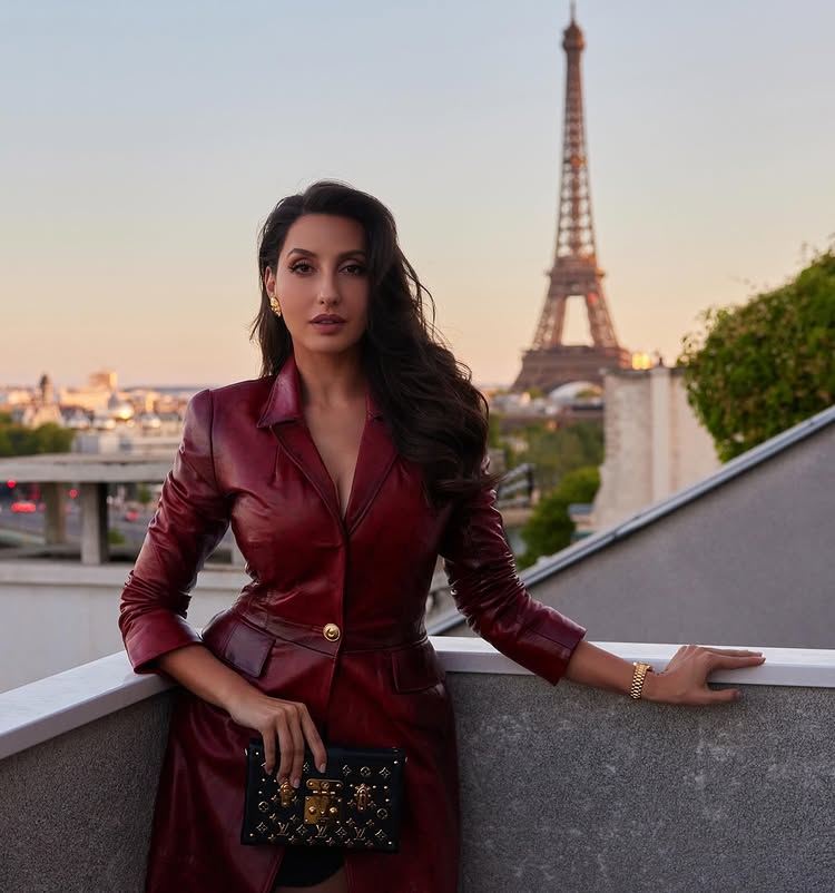 Nora Fatehi Turns Heads In Burgundy Leather Dress By The Eiffel Tower – A Fashion Fairytale 953502