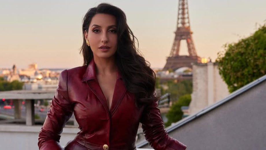 Nora Fatehi Turns Heads In Burgundy Leather Dress By The Eiffel Tower – A Fashion Fairytale 953501