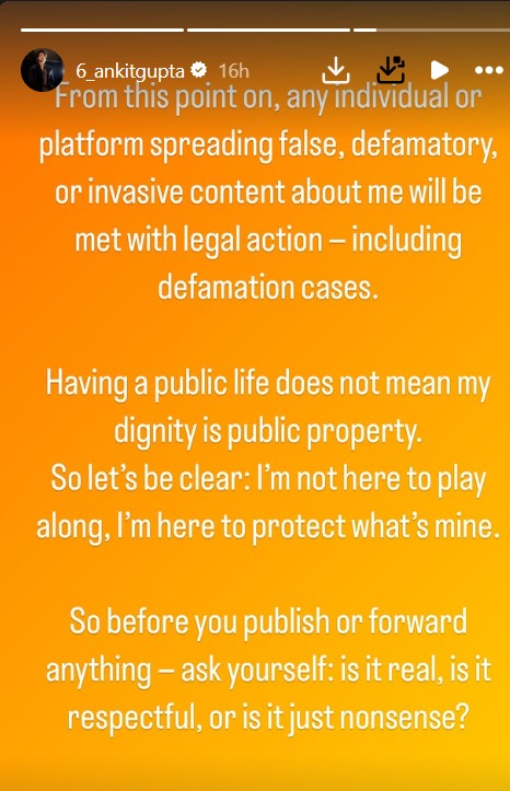 TV Actress Ankit Gupta Warns of Legal Consequences Over False Narratives 951886